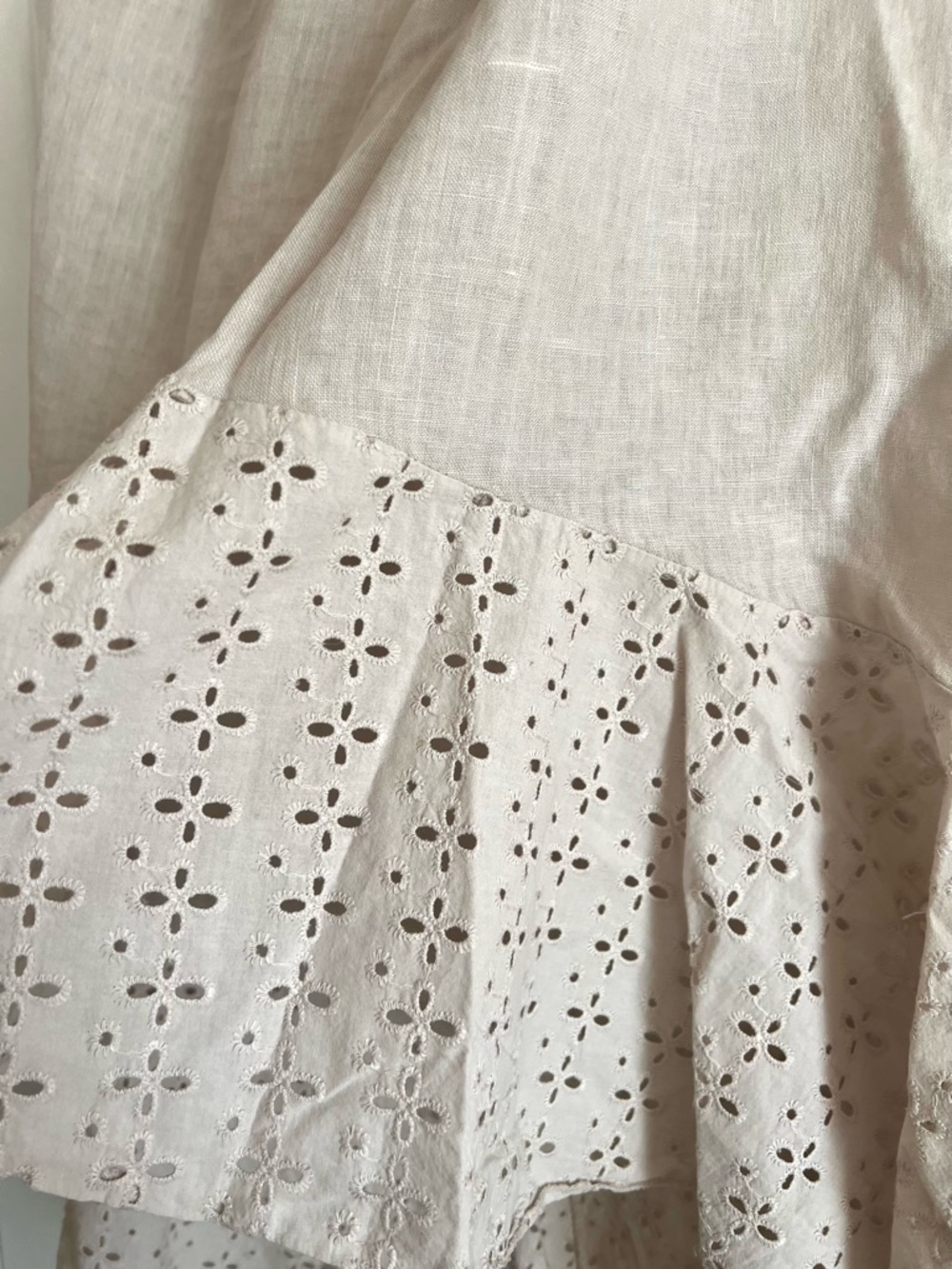 Linen Eyelet Ruffle Midi Skirt in Light Beige - Picture 5 of 7